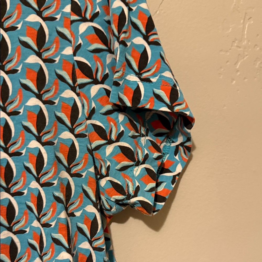 Diane Von Furstenberg Teal Patterned Short Sleeve Top Large - Picture 5 of 7